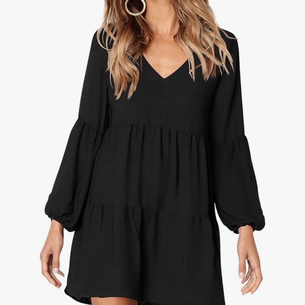 Chic Black Long Sleeve V-Neck Sundress